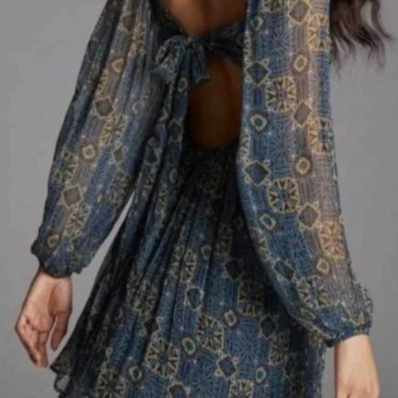 Blue Patterned Mini Dress - Picture 5 of 10